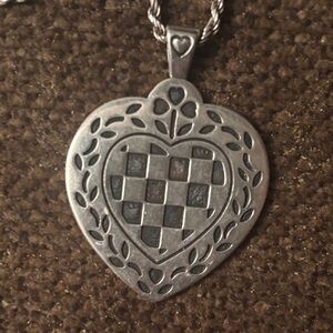 Retired James Avery Large Checkered Heart Pendant 925 Silver With 20” 925 Chain